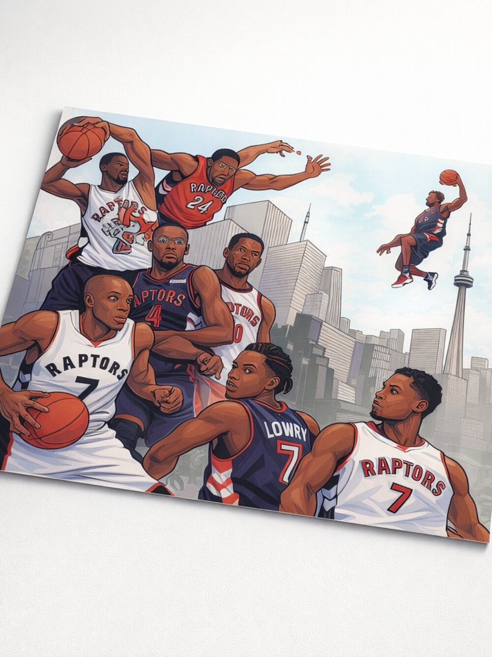 Toronto Raptors Legends Cartoon Art Print UNFRAMED | Multiple Players CN Tower